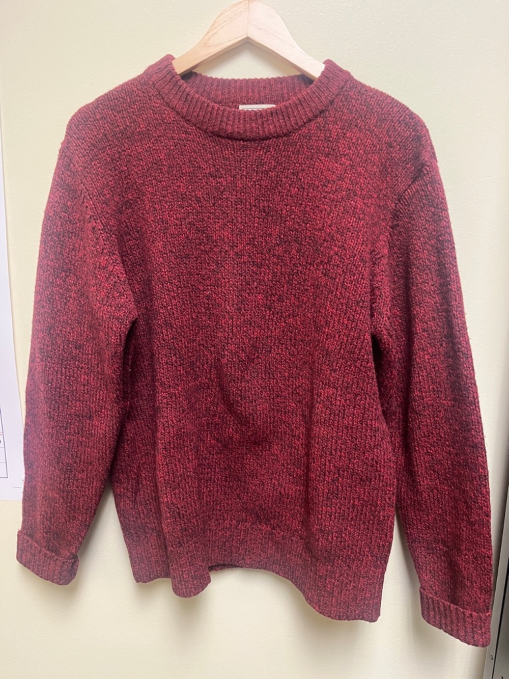 L.L. Bean Marled Burgundy Crewneck Sweater 100% Lambs wool